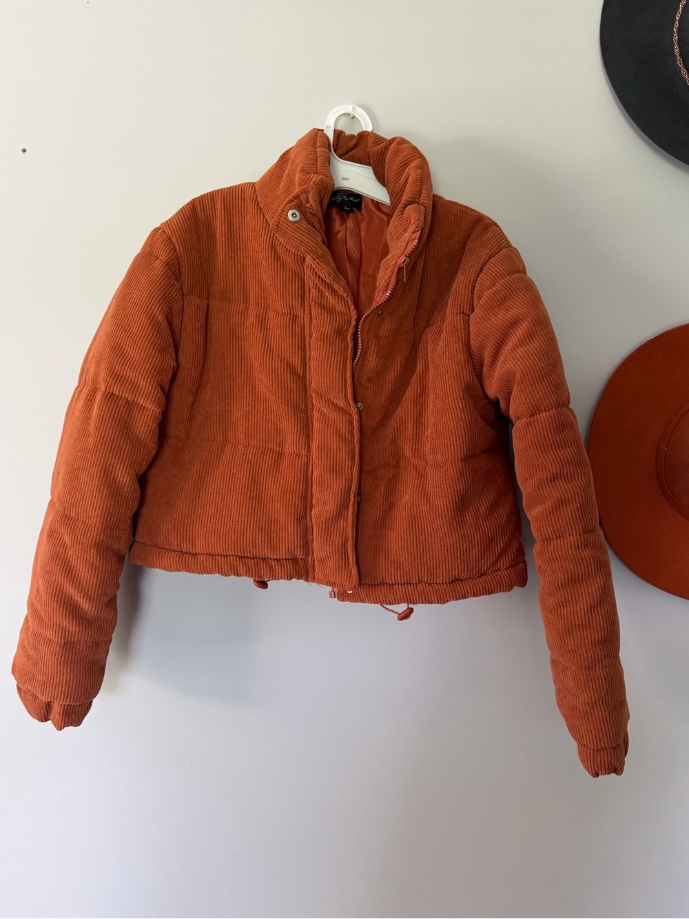 Corduroy Puffer Jacket in Rust Burnt Orange - Women